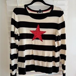 Tommy Hilfiger Black and White Striped Top with Red Star